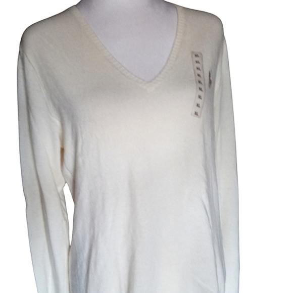 Ralph Lauren Cream Knit V Neck Merino Wool Cashmere Blend Sweater NWT Size XL - Picture 3 of 10